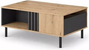 Stolik kawowy Ruth dąb artisan czarny antracyt – nowoczesny stolik z lamelami, półką i szufladą