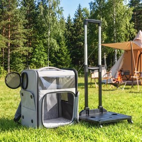 PawHut Torba transportowa na kółkach, składana skrzynia transportowa dla psów i kotów do 5 kg, oddychający trolley, szary | Aosom PL