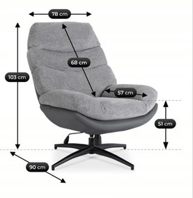 Fotel Wypoczynkowy Obrotowy ASTURIA do Salonu Szary Nowoczesny