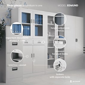 Szafa biurowa z gablotą szklaną Edmund 90x40x185 cm szara