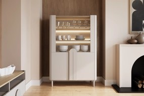 Witryna Amilio 100 cm dwudrzwiowa na nóżkach - kaszmir / dąb olejowany / uchwyty kaszmir