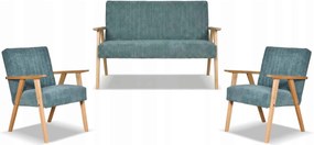 Zestaw mebli PRL retro SOLER sofa fotele Family Meble turkus sztruks Anafi