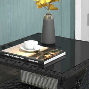 Outsunny Rattanowy stolik ogrodowy, 50 x 50 x 45 cm, wodoodporny stolik kawowy dla 4 osób, kwadratowy z półką i szklanym blatem | Aosom PL