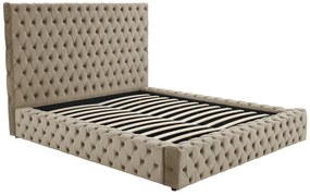 Łóżko ze skrzynią chesterfield 180 x 200 cm - Welur - Taupe - DULENI