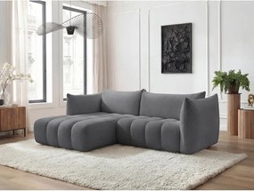Szary narożnik z materiału bouclé (lewostronny/z szezlongiem) Azra – Bobochic Paris
