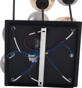 Nowoczesna lampa sufitowa czarna z bursztynowym i dymionym szkłem, 9 źródeł światła - Ateny