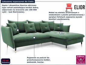 Zielony welurowy narożnik z funkcją spania butelkowa zieleń D6-G55