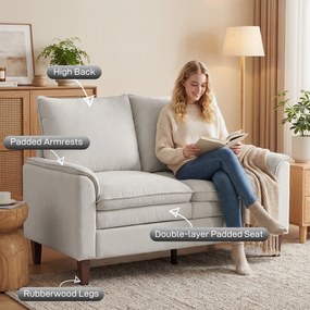 HOMCOM 146 cm dwuosobowa sofa, sofa z chenille, dwuwarstwowe tapicerowanie, poduszki sprężynowe, głębokie siedzisko, wysokie oparcie, kremowa | Aosom PL