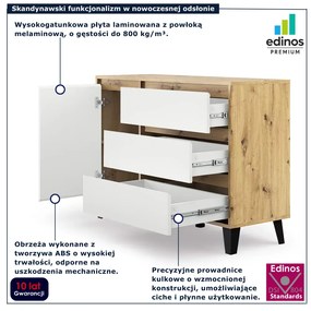 Skandynawska komoda z 3 szufladami dąb artisan + biały N6-D41