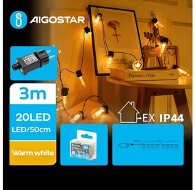 Aigostar - Zewnętrzny łańcuch dekoracyjny LED 20xLED/3m IP44 ciepła biel