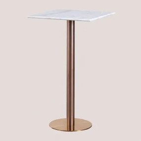 Kwadratowy Wysoki Stolik Barowy 60x60 Cm Z Marmuru Cosmopolitan Biały Marmur & Różowe Złoto - Sklum