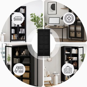 Witryna szklana do salonu metalowa czarna ANGELO Modern 800 x 1850 x 450 mm