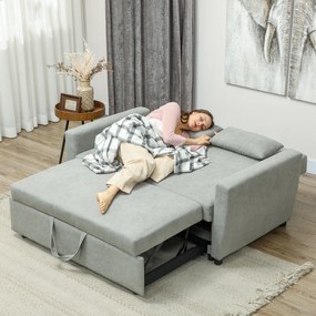 HOMCOM Sofa 2-osobowa z funkcją łóżka, Regulowane oparcie, Kanapa tapicerowana, Wygląd aksamitu, do salonu, sypialni, Jasnoszary