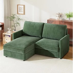 2 -SEatter narożna sofa - Odwracalny prawy / lewy kąt - 180x140x86cm - W żebrowej aksamitnej tkaninie - MAX 300 kg obciążenia - zielony
