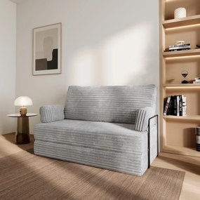 Masseno Sofa piankowa LADIA z funkcją spania, Kanapa z pianki do salonu, Bezmontażowa, Tkanina sztruksowa – Jasnoszary TILIA 86