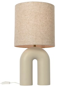 Designerska lampa stołowa beżowa z abażurem z lnu beżowym - LottiDesignerski Oswietlenie wewnetrzne