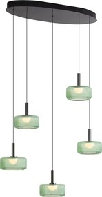 Designerska lampa wisząca Fiera, grafitowa, z zielonym szkłem, zintegrowanym LED, 3-stopniowo ściemnialna, 5-punktowa, z systemem Easylift