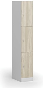 Szafka skrytkowa S1, 3 schowki, 1850 x 300 x 500 mm, zamek cylindryczny, drzwi laminowane, dąb naturalny