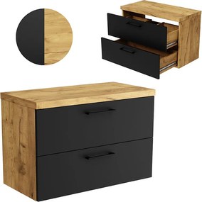 Szafka Łazienkowa Wisząca 80 cm Pod Umywalkę Nablatowa Komoda Dąb Czarna