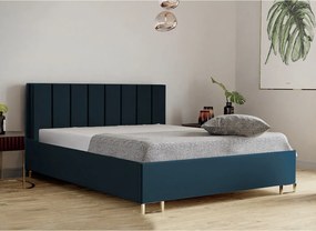 Łóżko tapicerowane MALIBU, wezgłowie, obicie MONOLITH, pojemnik na pościel, podnośnik gazowy, wysokość spania 39 cm, 120x200 cm, Niebieski