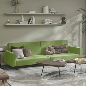 Rozkładana Sofa w Kolorze Jasnozielonym z Weluru na 2 Miejsca - Konwertowalna w Łóżko - Solidna Drewniana Konstrukcja - Wielofunkcyjna i Wygodna