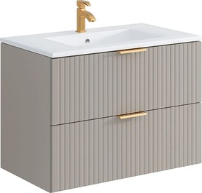 Szafka łazienkowa wisząca ryflowana z umywalką wpuszczaną w blat - Beżowy - 80 cm - ZEVARA