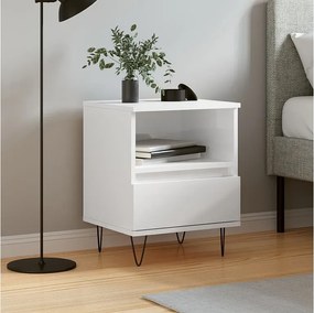 Stolik nocny Biały połysk 40x35x50 cm Nowoczesne Drewno Inżynieryjne z Przechowalnią i Metalowymi Nóżkami