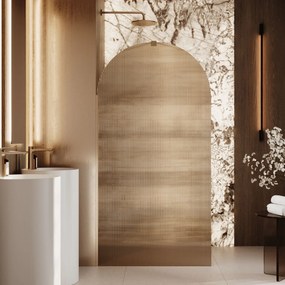 Ścianka prysznicowa WALK IN FIX brązowa półokrągła ryflowana 8mm ARTE WELLE Brown Oval MASSI | Różne rozmiary : Kolor profili kabiny - czarny, Szerokość ścianki - 90 cm , Typ montażu - WALK in FIX (Do ściany)