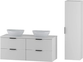 Biały Zestaw do Łazienki 120cm Szafka Blat Umywalka Słupek Pile