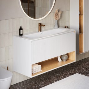 Szafka podumywalkowa BELDIVO 120 cm z umywalką ceramiczną DuravitOtwarta półka z oświetleniem LED - Z wewnętrzną szufladą