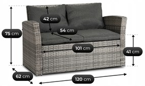 Zestaw Mebli Ogrodowych DOVER Szary Sofa Fotele Stolik Tarasowy Technorattan Nowoczesny