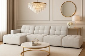 Narożnik z pufą lewostronny Bergamo B – tkanina Raven 6 jasnoszara, 341×166×70 cm