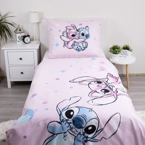 Różowa bawełniana pościel dziecięca jednoosobowa 140x200 cm Lilo a Stitch "Universe" – Jerry Fabrics
