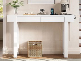 Stół konsolowy 120x35,5x76,5cm - z 2 szufladami - z gniazdkiem elektrycznym - MDF - Biały