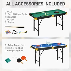 SPORTNOW Stół bilardowy 2w1, stół do tenisa stołowego, z akcesoriami, 140x63x80cm, Niebieski/Zielony