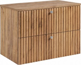 Szafka łazienkowa wisząca z blatem 80, dąb craft złoty + blat dąb craft, uchwyty w trzech kolorach, 80 x 44,4 x 58,6 cm