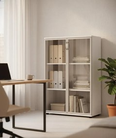 Biały regał biurowy z drzwiczkami K3-N03