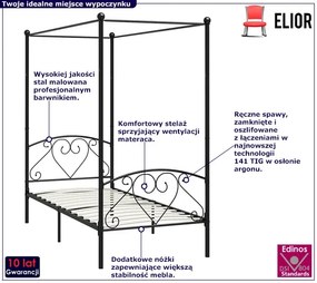 Czarne metalowe łóżko z baldachimem 90x200 cm - Nila
