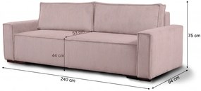 Trzyosobowa sofa z taboretem SMART SET, jasnoróżowa