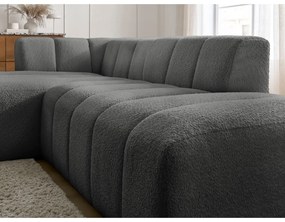 Ciemnoszary narożnik z materiału bouclé (lewostronny/z szezlongiem) Annecy – Bobochic Paris