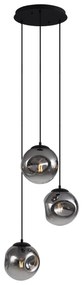 Lampa wisząca Art Deco czarna z przydymionym szkłem 3-punktowa - Douglass