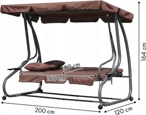 Huśtawka ogrodowa 3-osobowa z funkcją spania i daszkiem Valencia, brązowy
