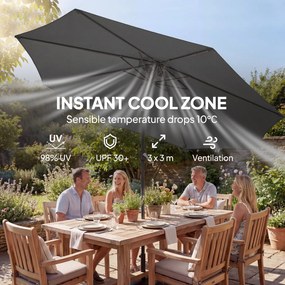 Outsunny Parasol ogrodowy Ø300 cm z korbką, podstawą krzyżową i workiem piaskowym, UV 30+, ciemnoszary | Aosom PL