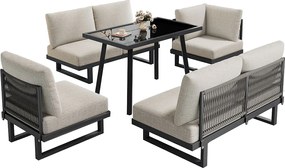 Zestaw mebli ogrodowych - Narożnik i stół jadalny - Przekształcalny w sofę - Stal ocynkowana - Szaro-beżowy