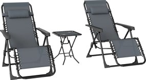 Outsunny Zestaw leżaków Zero Gravity z zagłówkami i stolikiem z 2 uchwytami na napoje | Aosom PL