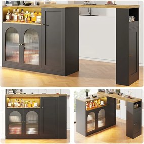 Szafka obrotowa z drążkiem - 4 drzwi i półki do przechowywania - diody LED - drewno MDF - kolor czarny i naturalny