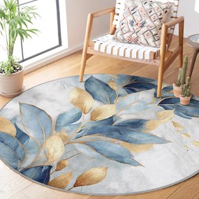 Okrągły dywan w niebiesko-złotym kolorze odpowiedni do prania ø 120 cm Golden Leaves – Mila Home