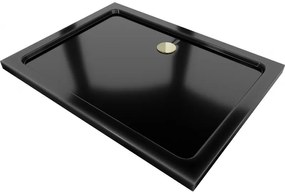 Mexen Flat brodzik prostokątny slim 90 x 80 cm, czarny, syfon złoty - 40708090G