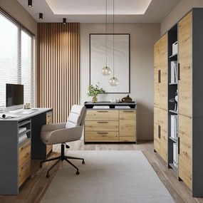 Duży regał zamykany dąb artisan + antracyt H3-N88