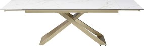 Stół do jadalni rozkładany dla 6 do 10 osób z ceramiki, szkła hartowanego i metalu - Efekt białego marmuru i Złoty - XERENA marki Maison Céphy